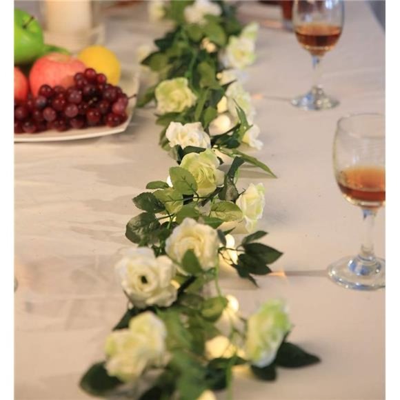 Artificial RoseVines Flower Garland Hanging Silk RoseVine Wedding,OffWhite+Green - Picture 6 of 6